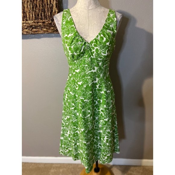 Boden Dress 8R US 4 Green Ivory Cotton Washable A Line Side Zipper - Picture 5 of 10